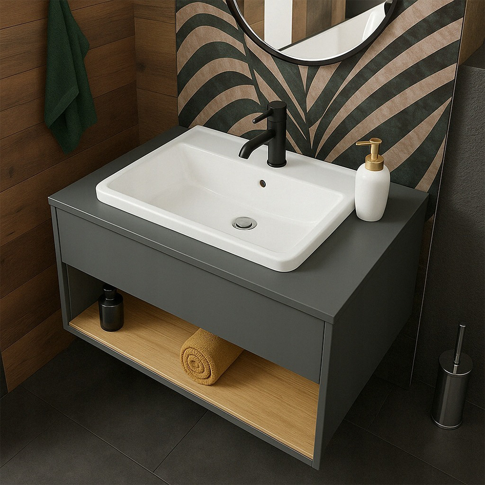 Biała ceramiczna umywalka 52x41 cm – prostokątna, wpuszczana w blat roboczy