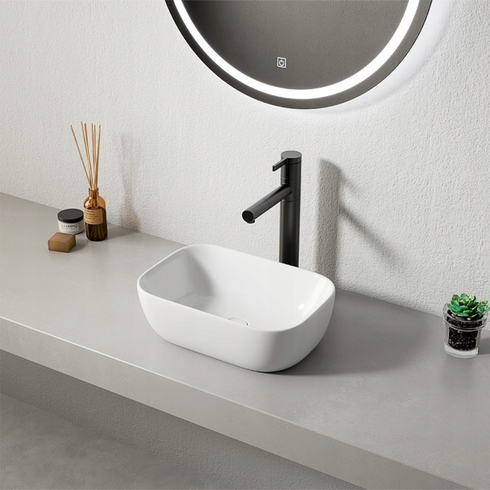 Owalna umywalka z błyszczącej białej ceramiki 37 x 25,5 cm – nowoczesny design