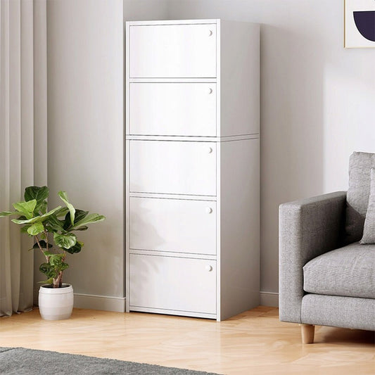 Nowoczesna biała szafa - 127x24x40 cm, styl skandynawski, 5 półek, idealna do przechowywania i dekoracji