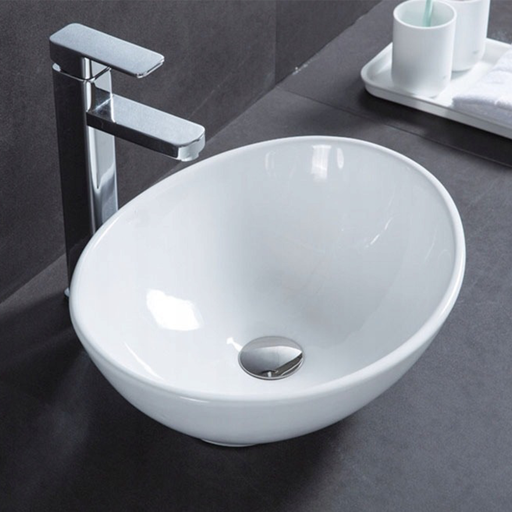 Umywalka ceramiczna Rebiko – 420 x 340 x 150 mm, biała, minimalistyczny, nowoczesny design