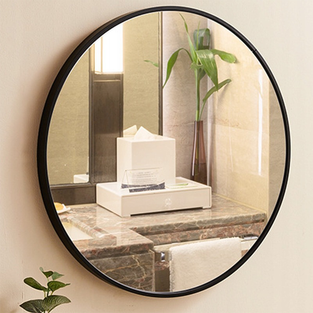 Okrągłe lustro z cienką ramą – średnica 50 cm, łatwy montaż