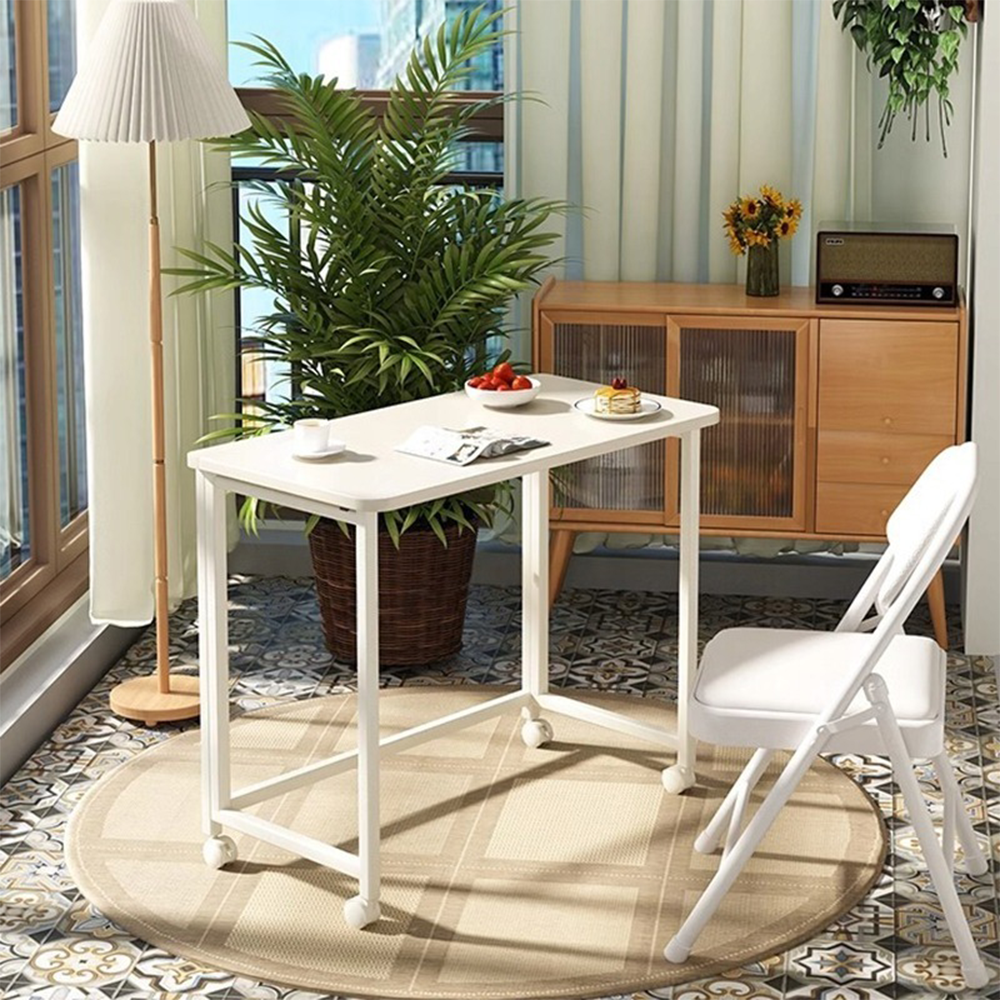 Składane biurko na laptopa – 80 x 40 cm, białe, styl loftowy, połączenie MDF i metalu