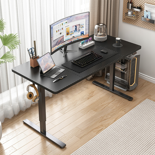 Czarny elektryczny biurko z regulacją wysokości – 120x60 cm, ergonomiczne i nowoczesne, idealne do pracy i rozrywki.