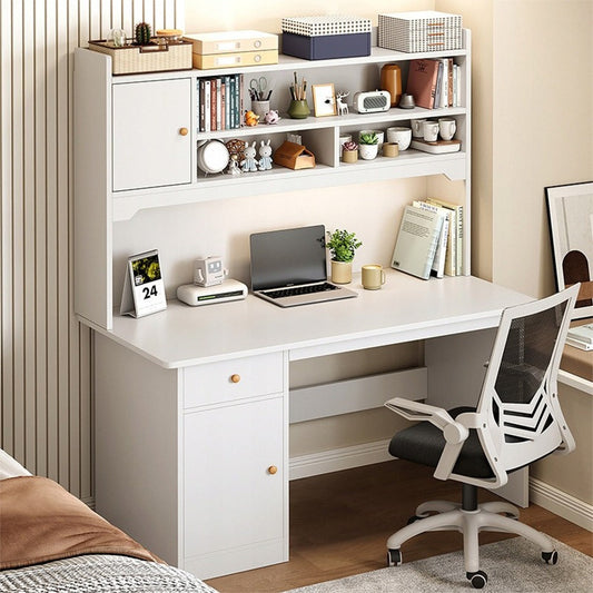 Białe biurko z półkami 120x43x165 cm - Funkcjonalny i elegancki skandynawski design