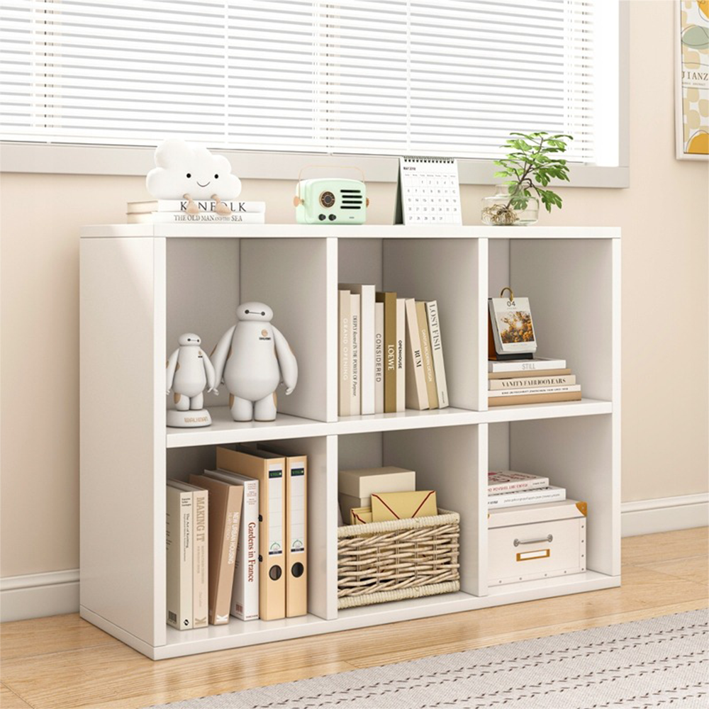 Biała otwarta biblioteczka KALAX 2x3 – nowoczesna półka do przechowywania z MDF, 90x30x60 cm