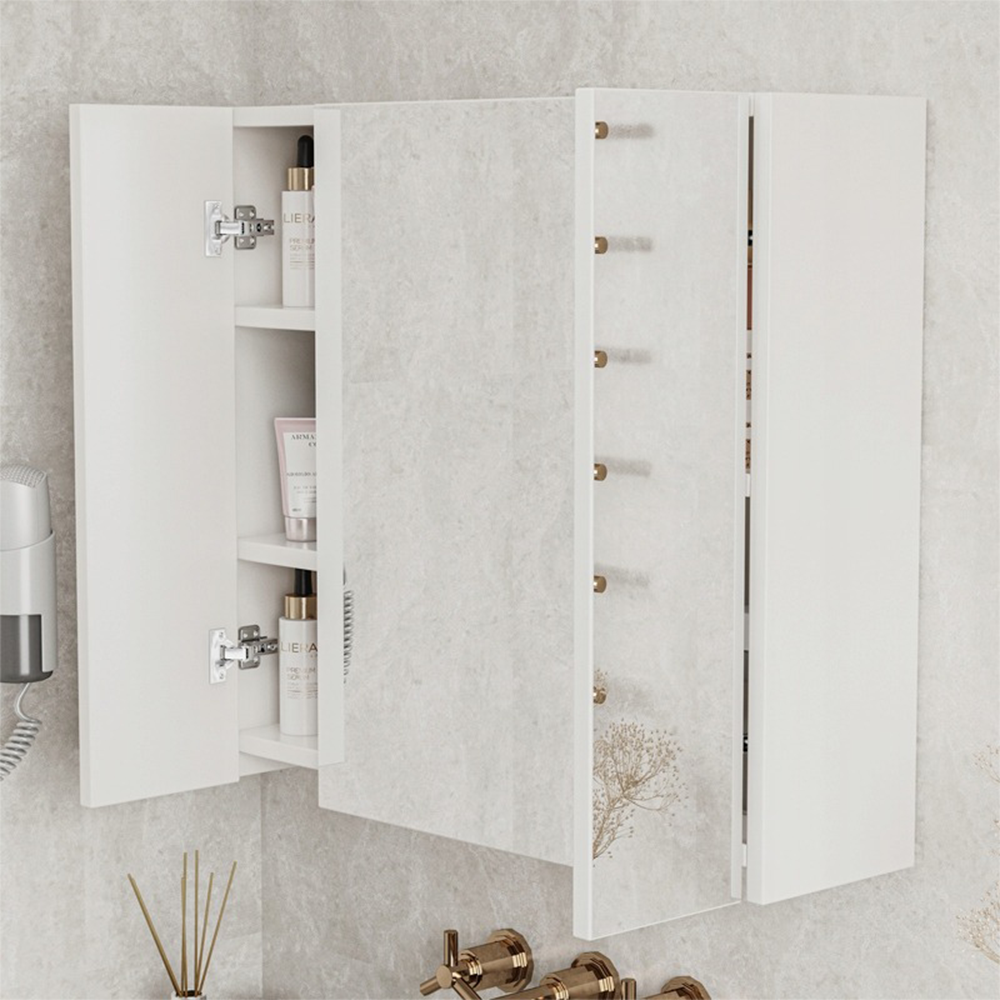 Szafka łazienkowa montowana na ścianie z potrójnym lustrem, 60 cm, nowoczesna i praktyczna, biała