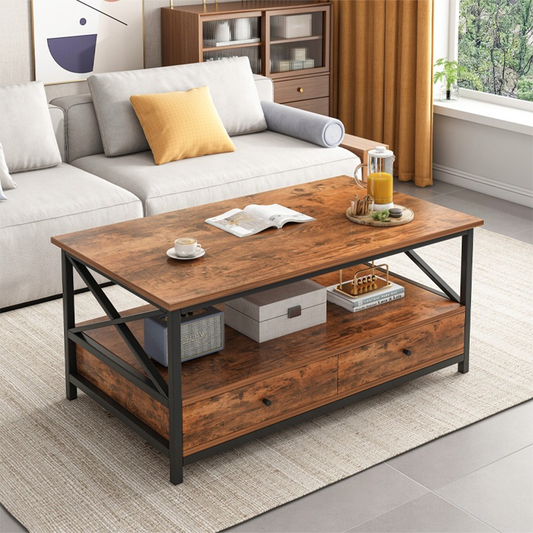 Industrialny stolik kawowy ze schowkiem - 100x55x47 cm