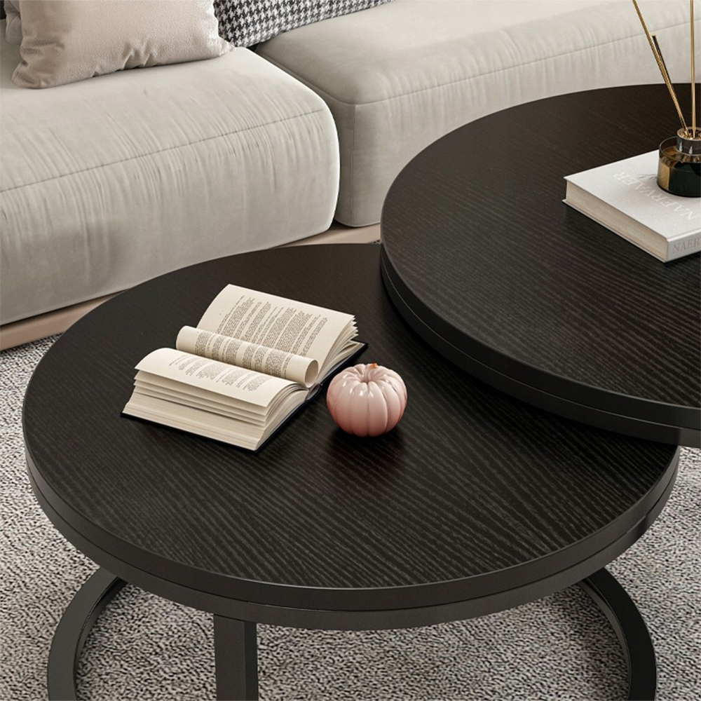 2-częściowy okrągły stół w stylu loft - czarny, MDF i stal - Ø70/50 cm