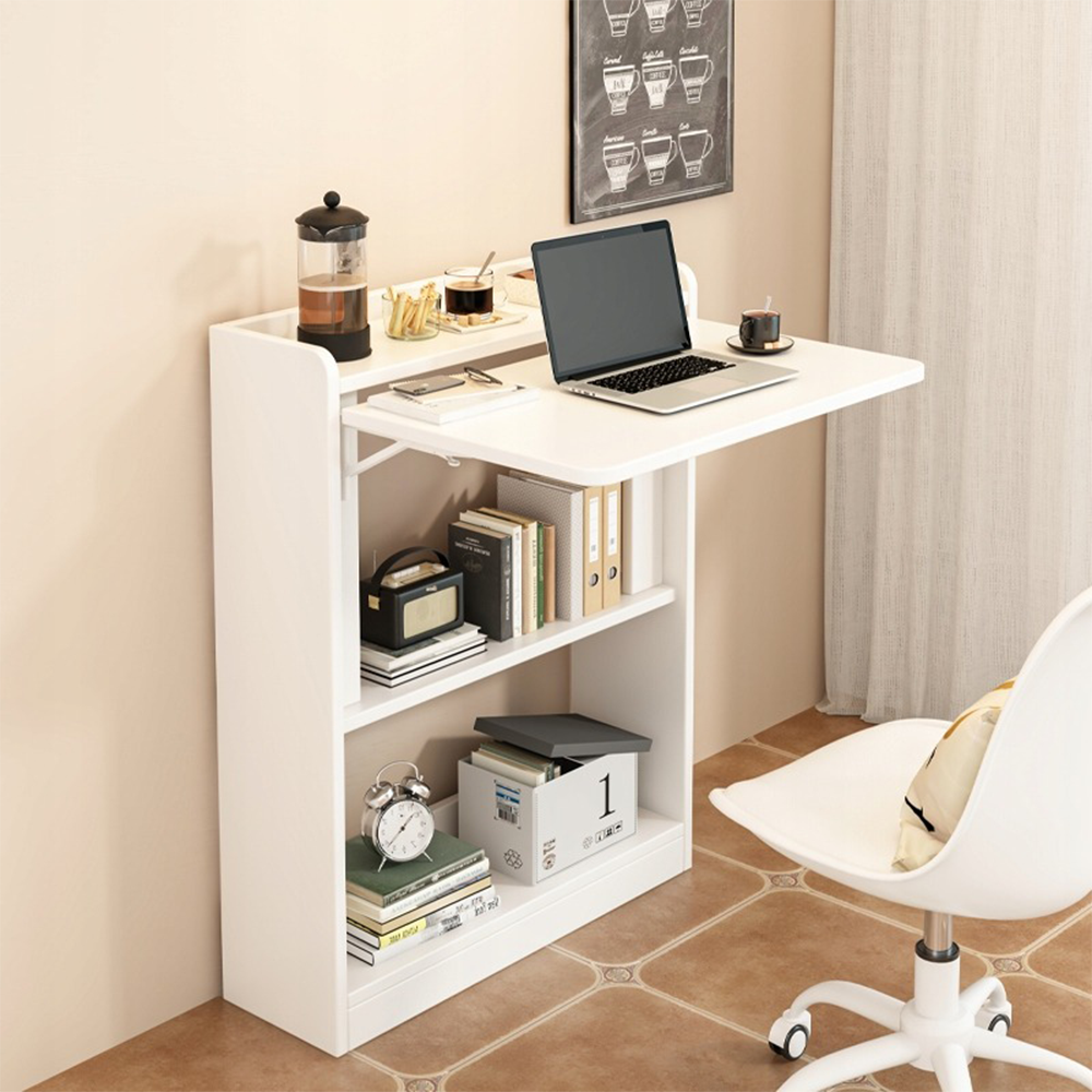 Birou alb pliabil cu rafturi - 64x20x82 cm