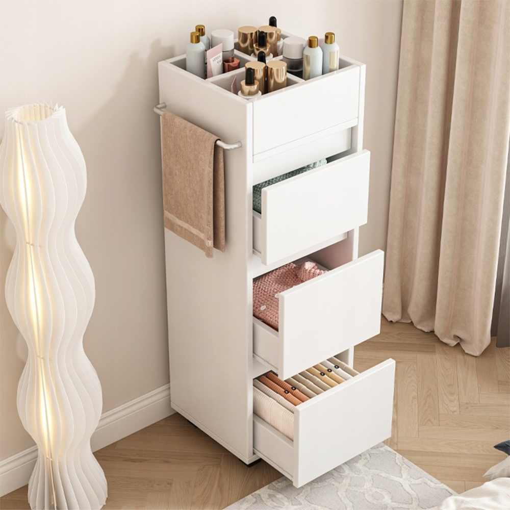 Biała szafka łazienkowa z półkami i drzwiami – 33 x 30 x 90 cm