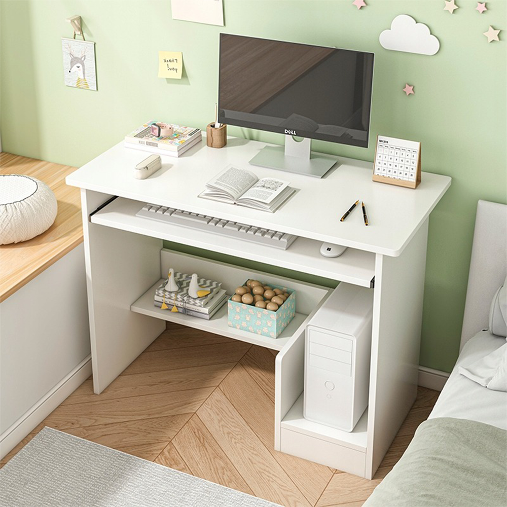 Kompaktowe białe biurko z szufladami na klawiaturę – 80 x 40 x 74 cm | Nowoczesny i ergonomiczny design