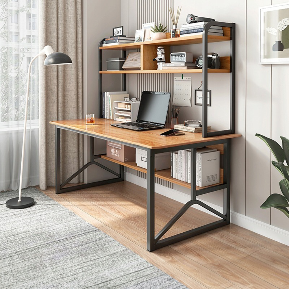 Biurko z półkami 120x50x150 cm - styl industrialny, kolor jasny dąb