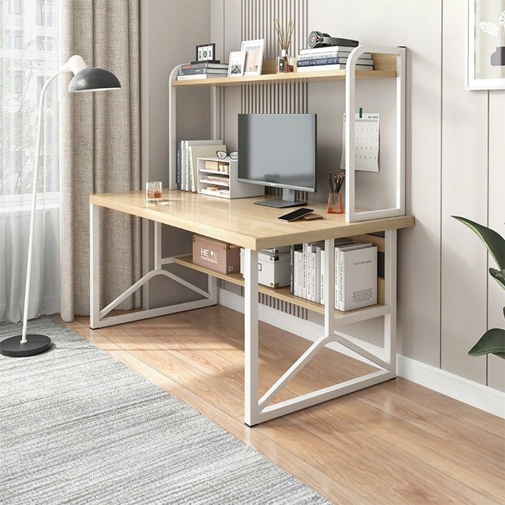 Biurko z półkami 120x60x150 cm - jasny dąb, nowoczesny styl loftowy