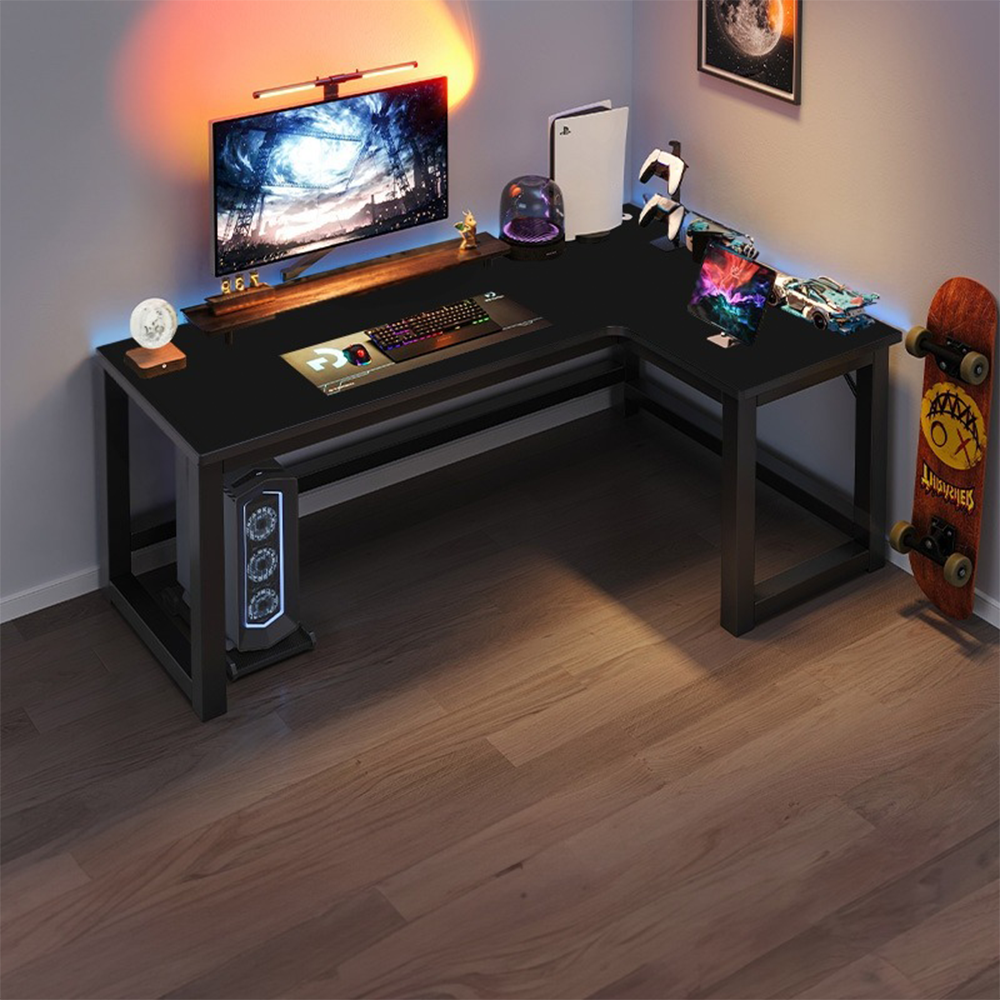 Biurko dla graczy w kształcie litery L 140x100 cm – nowoczesny styl loftowy, czarne, ergonomiczne