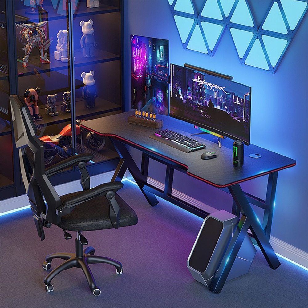 Biurko do gier – czarne, 120 x 60 x 74 cm – ergonomiczna konstrukcja, dużo miejsca do gier i pracy