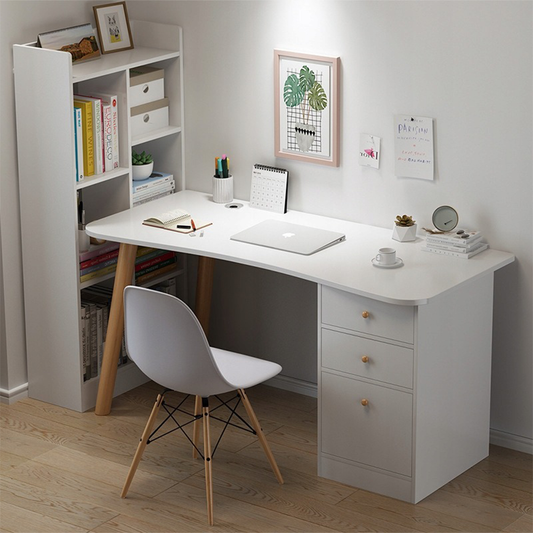 Nowoczesne białe biurko z szufladami i półkami - 100x50x73 cm - idealne do domu lub biura