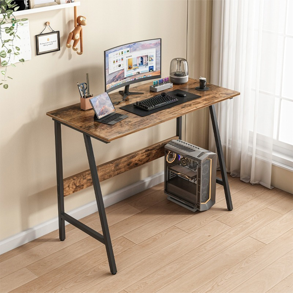 Biurko w stylu loft industrialnym 100x50 cm – Blat w stylu rustykalnym, czarna metalowa rama