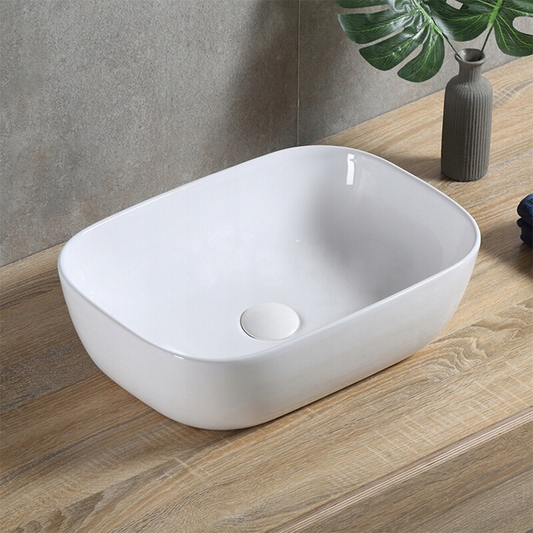 Umywalka ceramiczna Rebiko – 460 x 330 x 140 mm, biała, minimalistyczny, nowoczesny design