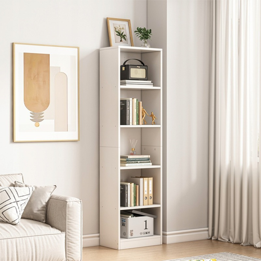 Biała szafka z półkami – 50 x 182 x 30 cm | nowoczesne miejsce do przechowywania książek, dekoracji i dokumentów