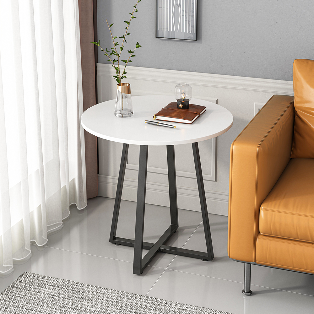 Nowoczesny biały stół 80x60x74 cm – uniwersalny design z elementami o efekcie drewna, idealny do salonu lub biura