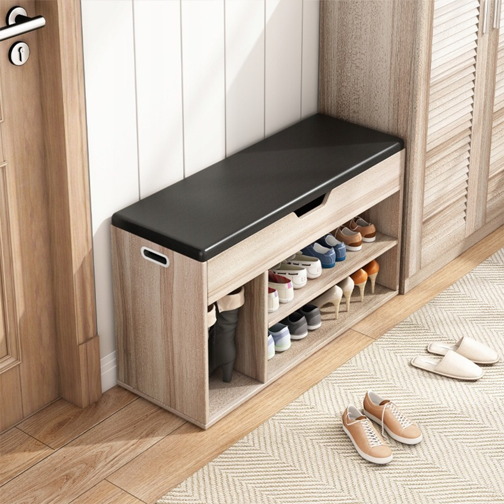 Ławka do przedpokoju z schowkiem, jasny dąb, 80x30x44 cm - Tapicerowane krzesło z MDF