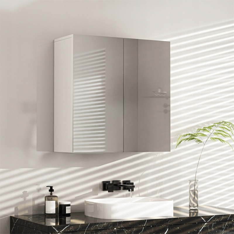 Szafka łazienkowa z lustrem ściennym 60x60x22 cm – 2 drzwi, biała, nowoczesny design