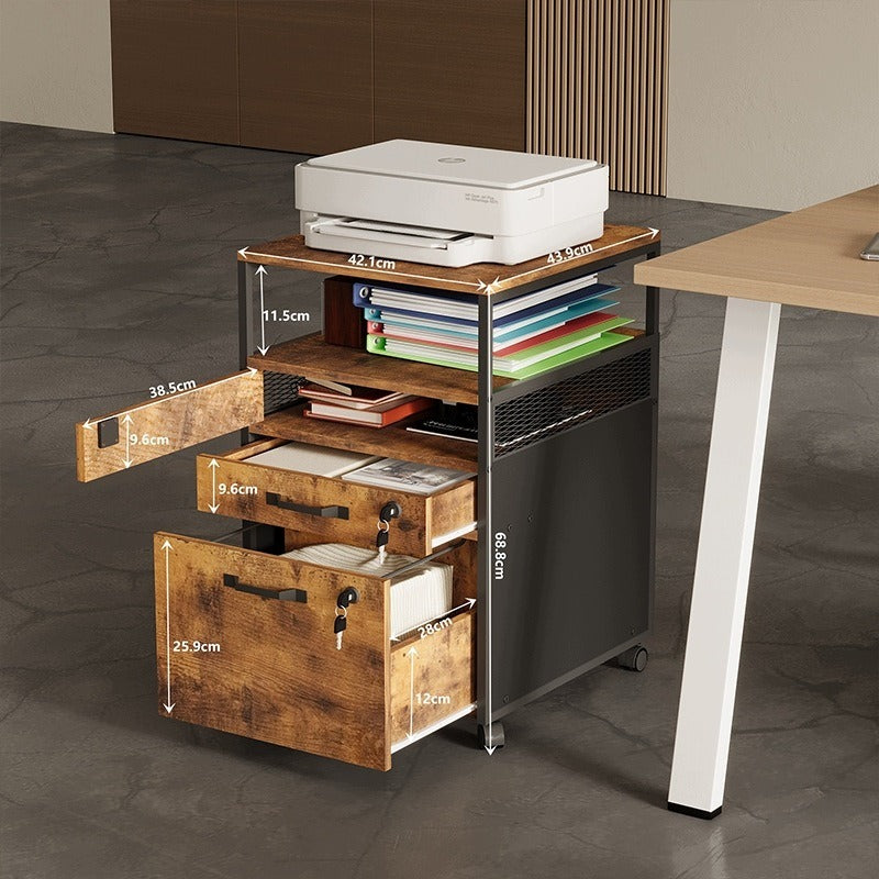 Mobilny kontener biurowy 2 szuflady z zamkami na klucz 42,1 x 43,9 x 68,8 cm dąb rustykalny loft