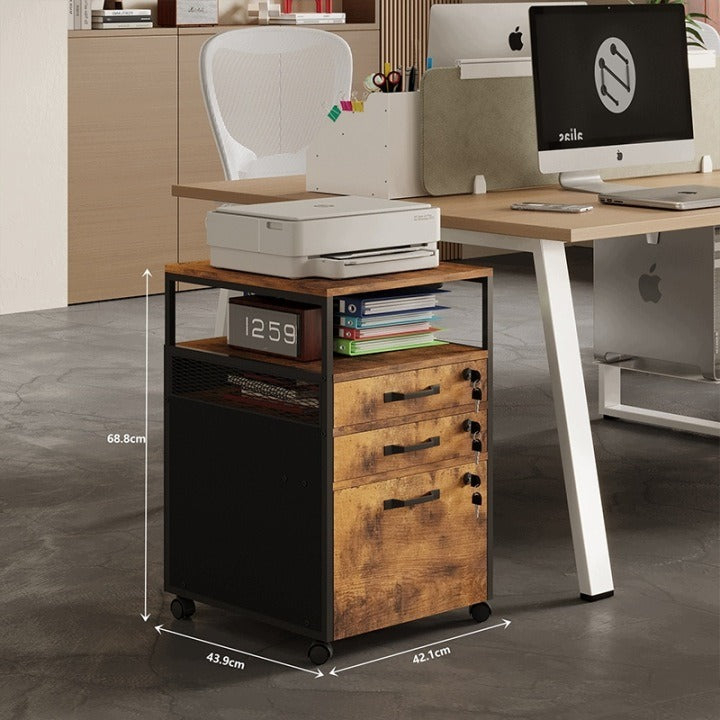 Mobilny kontener biurowy 2 szuflady z zamkami na klucz 42,1 x 43,9 x 68,8 cm dąb rustykalny loft