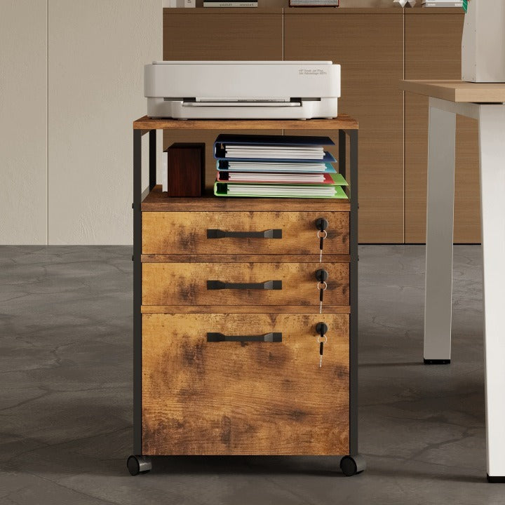 Mobilny kontener biurowy 2 szuflady z zamkami na klucz 42,1 x 43,9 x 68,8 cm dąb rustykalny loft