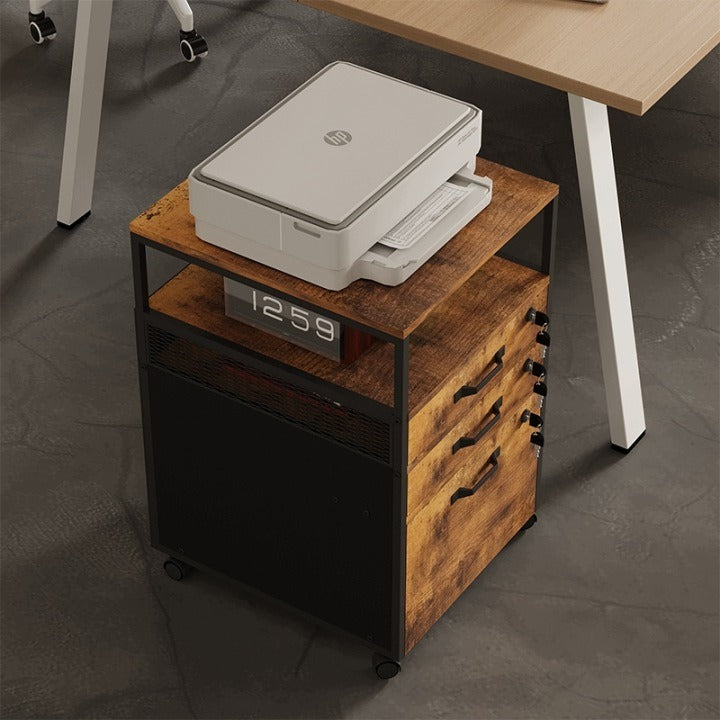 Mobilny kontener biurowy 2 szuflady z zamkami na klucz 42,1 x 43,9 x 68,8 cm dąb rustykalny loft