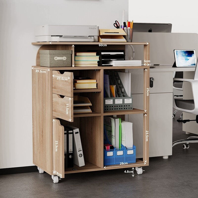 Mobilny kontener biurowy pod drukarkę na kółkach 60 x 39,5 x 73,5 cm jasny brąz