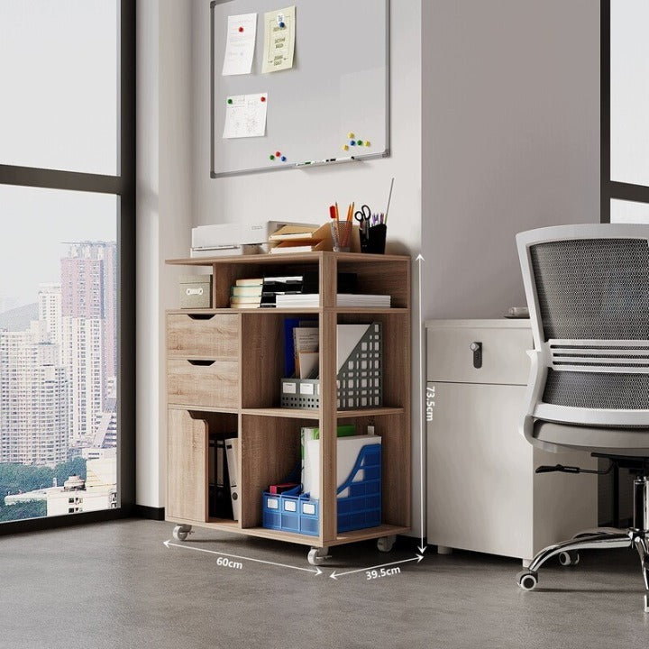 Mobilny kontener biurowy pod drukarkę na kółkach 60 x 39,5 x 73,5 cm jasny brąz