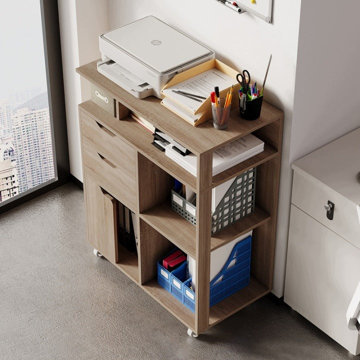 Mobilny kontener biurowy pod drukarkę na kółkach 60 x 39,5 x 73,5 cm jasny brąz