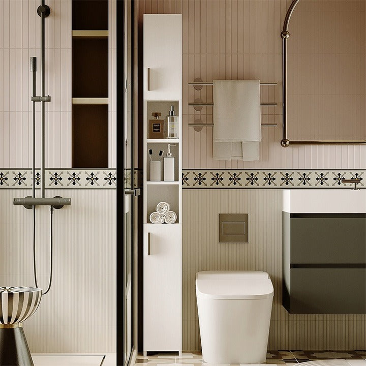 Regał łazienkowy stojący szafa biały loft szafka półka słupek wysoki wąski