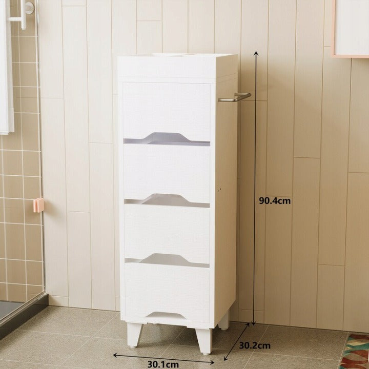 Szafka Łazienkowa Biała 30x30x90 cm z 4 Szufladami Organizerem i Wieszakiem