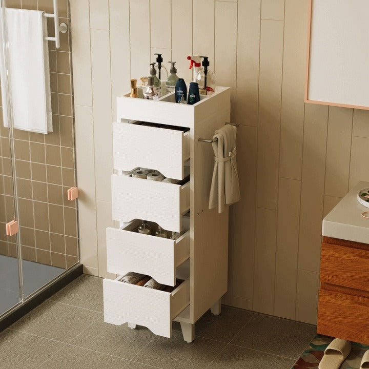 Szafka Łazienkowa Biała 30x30x90 cm z 4 Szufladami Organizerem i Wieszakiem