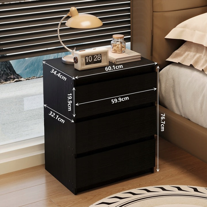 Szafka Nocna Loft Czarna 3 Szuflady 60 cm – Nowoczesny Stolik do Sypialni