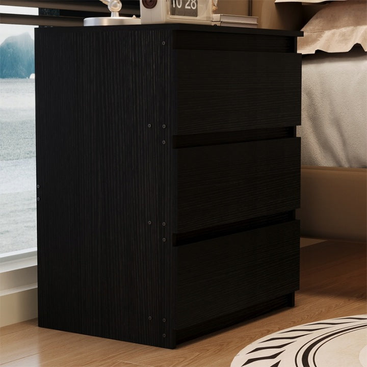 Szafka Nocna Loft Czarna 3 Szuflady 60 cm – Nowoczesny Stolik do Sypialni