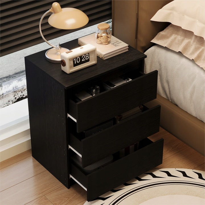 Szafka Nocna Loft Czarna 3 Szuflady 60 cm – Nowoczesny Stolik do Sypialni