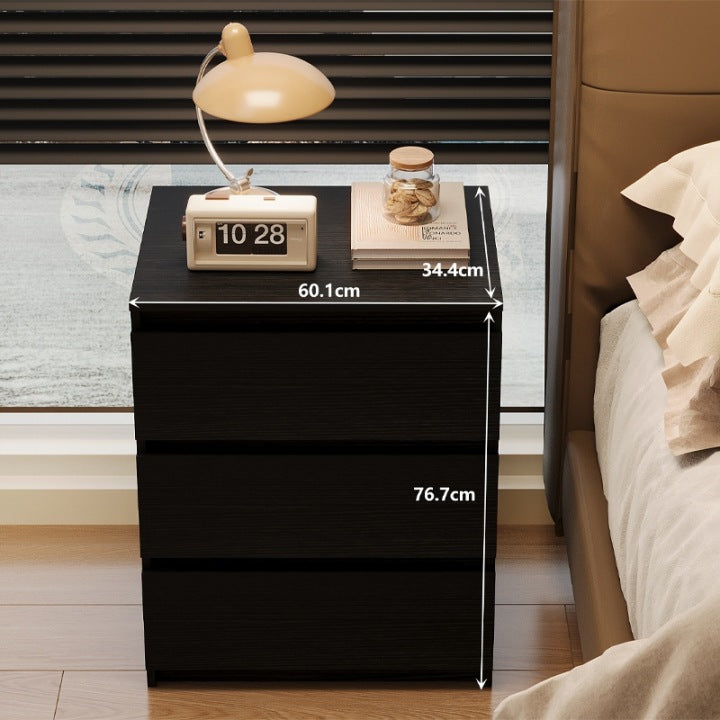 Szafka Nocna Loft Czarna 3 Szuflady 60 cm – Nowoczesny Stolik do Sypialni