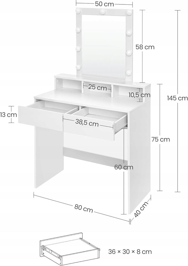 Toaletka kosmetyczna z lustrem LED 80 cm – nowoczesna toaletka do makijażu i wizażu w stylu loft