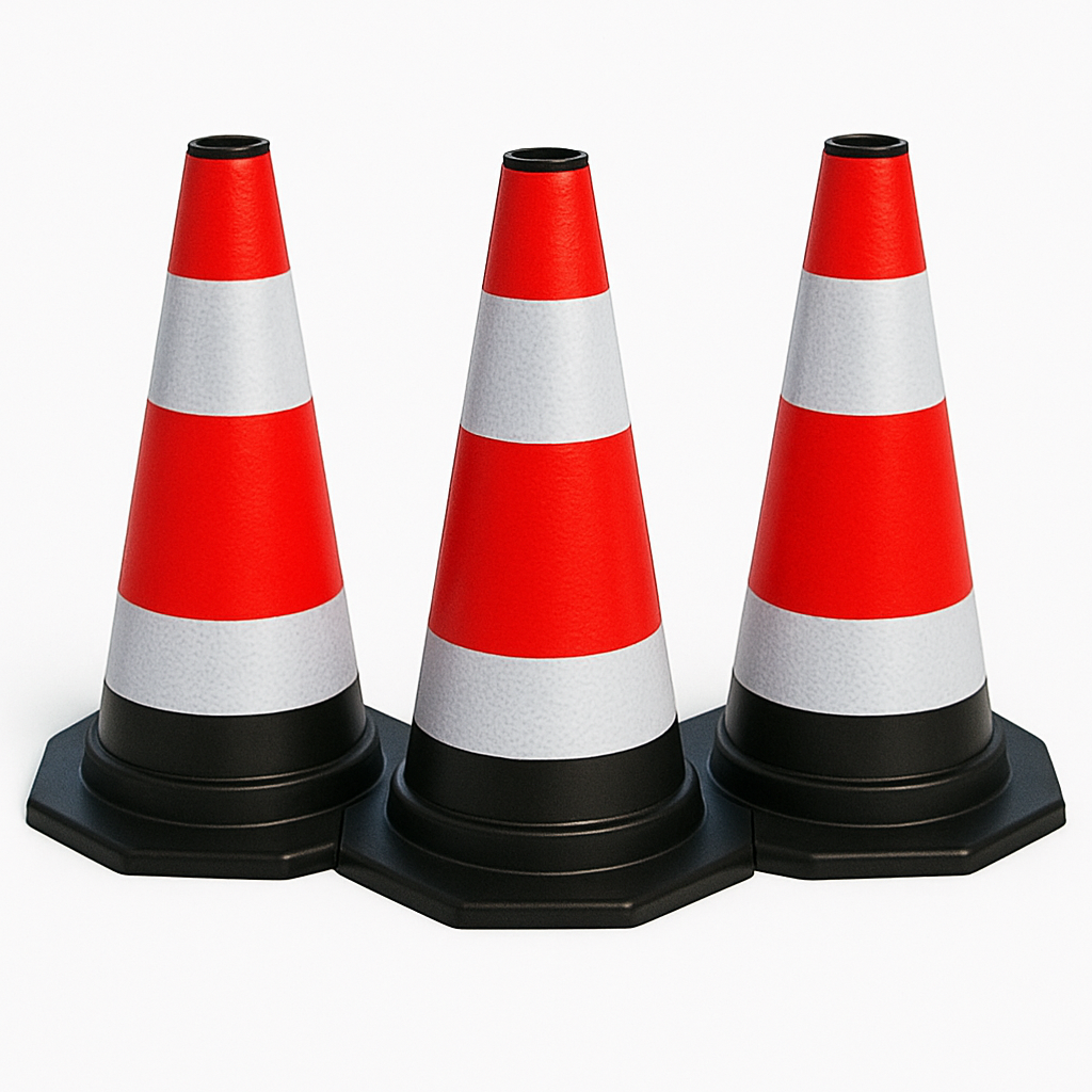 Zestaw 3 elastycznych pachołków odblaskowych o wysokości 40 cm – bezpieczne wyznaczenie ruchu i obszaru roboczego