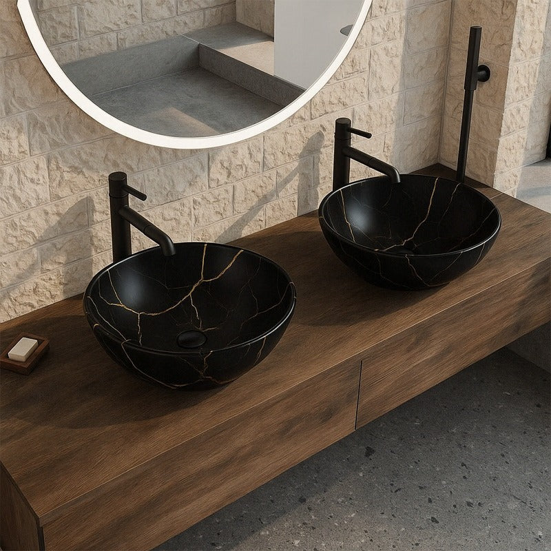 Umywalka, czarna matowa marmurowa owalna ceramiczna 41x34,5 cm