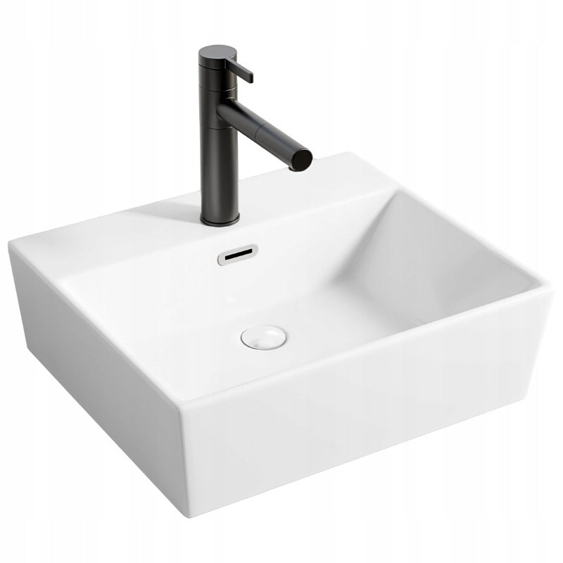 Umywalka ceramiczna stawiana biała nablatowa prostokątna duża 41 x 36 cm