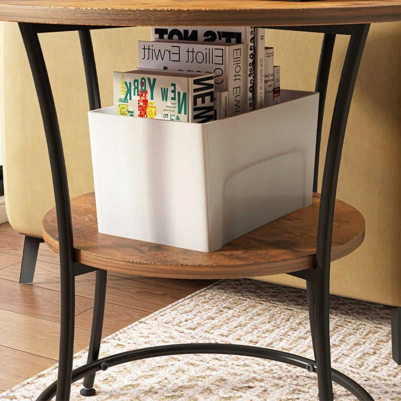 Okrągły stolik kawowy do salonu z półką, brązowy loft 55 cm