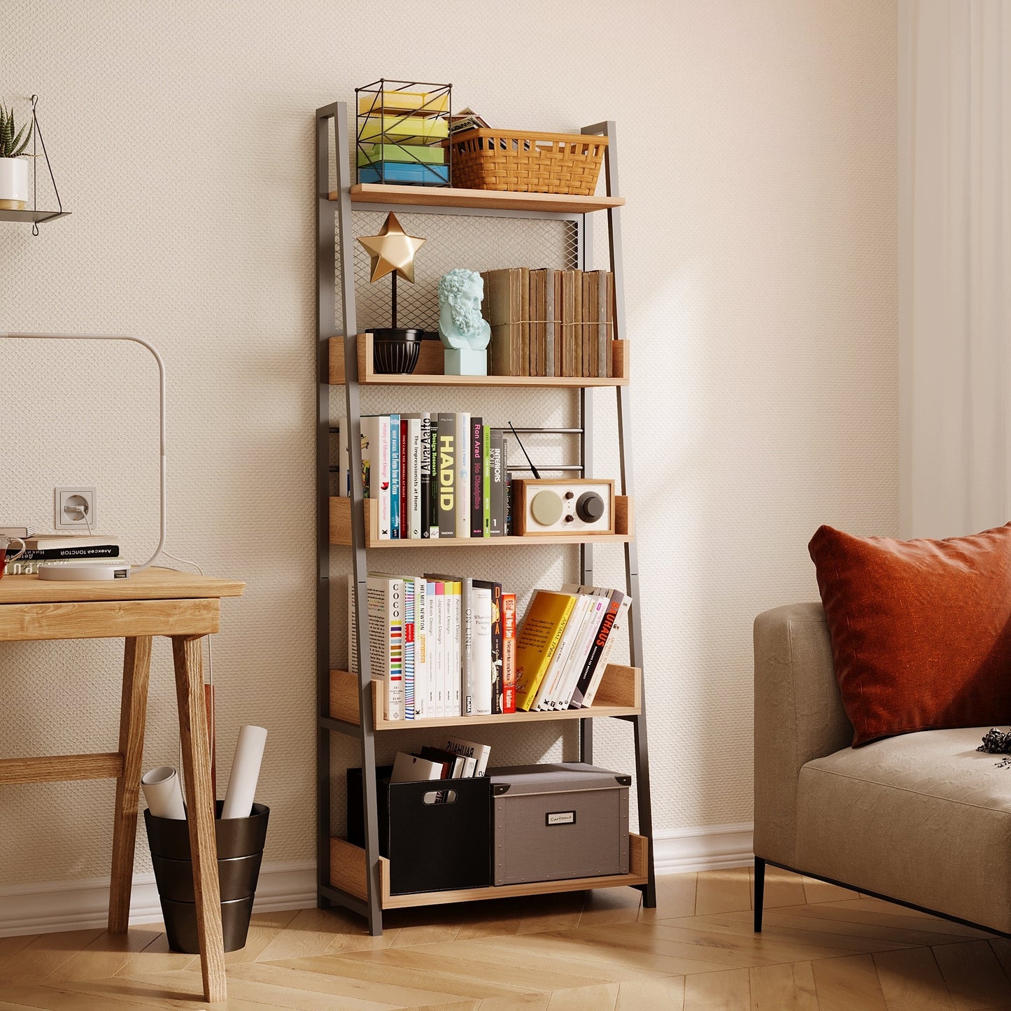 Regał typu drabinka loft na książki do salonu 157 cm
