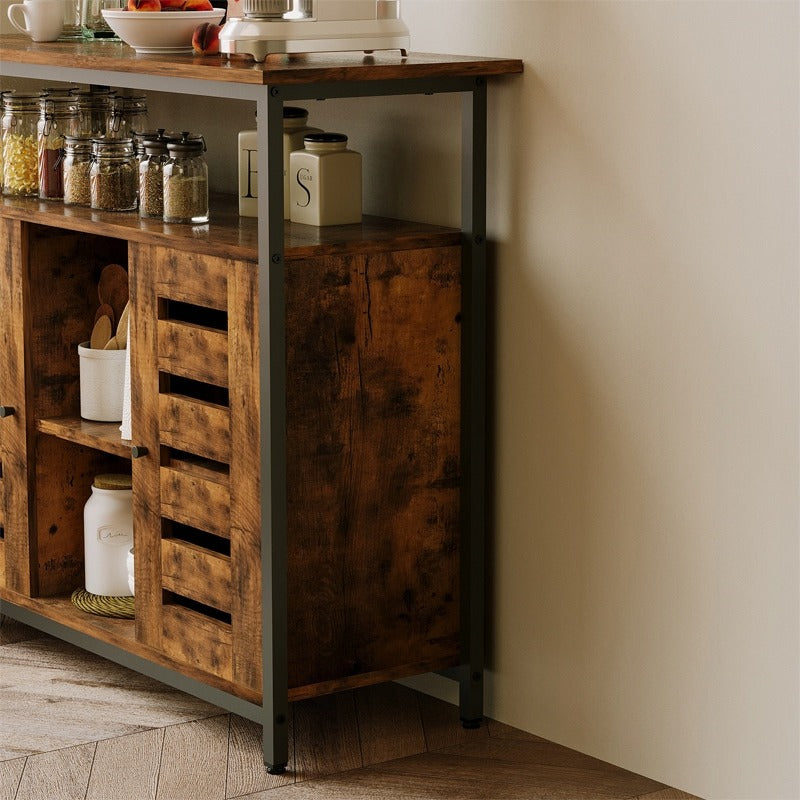 Kredens szafka boczna z otwartymi półkami komoda brązowa kuchnia retro loft