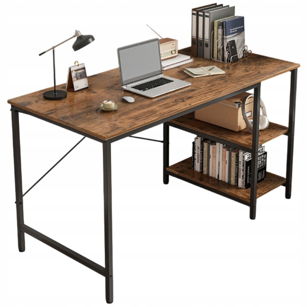 Biurko komputerowe – metalowe, styl gamer, design loftowy/industrialny, 2 półki boczne, 120 cm