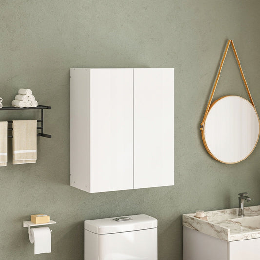 Wisząca szafka łazienkowa biała, nowoczesna, z 2 drzwiczkami, montowana na ścianie – 3 półki, 80 cm