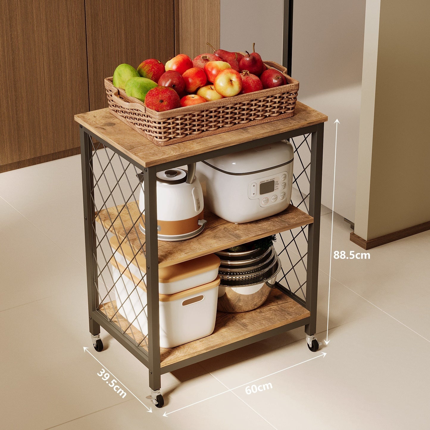 Szafka mobilna kuchenna na kółkach brązowa - 60 cm